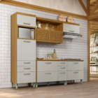 Paneleiro 2 Portas Basculante 3 Gavetas 64cmx2,21mx45cm MDF Freijó e Off White Safira Nesher