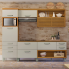 Paneleiro 2 Portas Basculante 3 Gavetas 64cmx2,21mx45cm MDF Freijó e Off White Safira Nesher