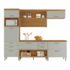 Paneleiro 2 Portas Basculante 3 Gavetas 64cmx2,21mx45cm MDF Freijó e Off White Safira Nesher