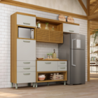 Paneleiro 2 Portas Basculante 3 Gavetas 64cmx2,21mx45cm MDF Freijó e Off White Safira Nesher