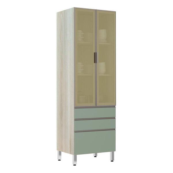 Paneleiro 70cm Vidro Bronze Luci Legno Crema Com Verde Jade