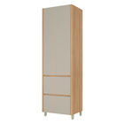 Paneleiro 2 Portas 2 Gavetas 70x228x52cm Madeira Nature e Greige Rainha Nesher