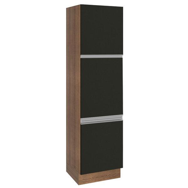 Paneleiro Armário De Cozinha 60 Cm 3 Portas Rustic/preto Glam