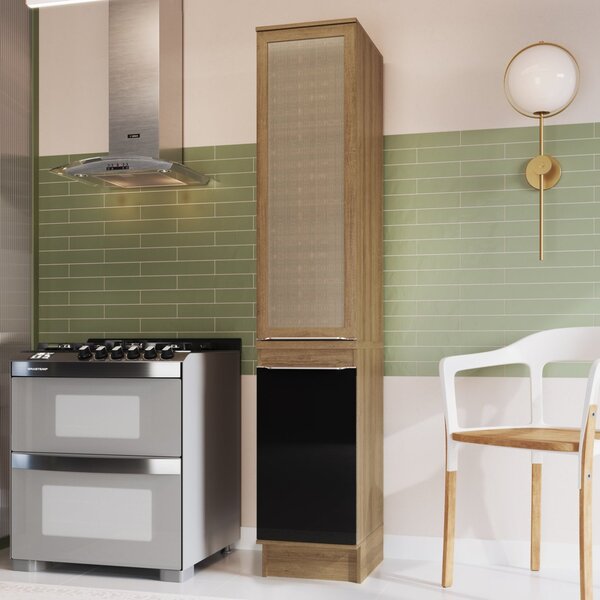 Paneleiro Armário Simples 2 Portas De Bater Paola  Mel/preto