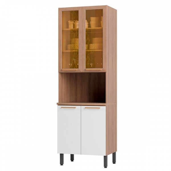 Paneleiro Avelã 4 Portas 4 Prateleiras Com Vidro Mel/branco -