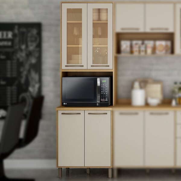 Paneleiro Com Nicho 4 Portas Detalhe Vidro Áustria Cinamomo/o