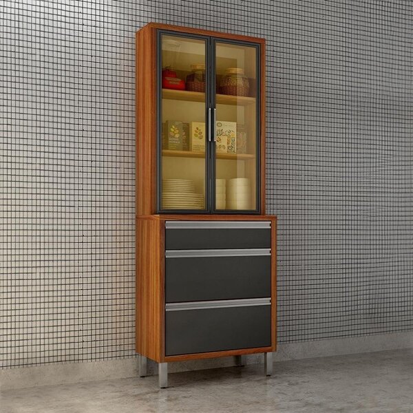 Paneleiro Cristaleira 3 Portas 2 Gavetas Jade Carvalho/grafite