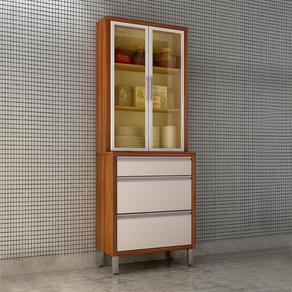 Paneleiro Cristaleira 3 Portas 2 Gavetas Jade Carvalho/off Wh