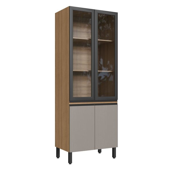 Paneleiro Cristaleira 80cm 4 Portas Montana/fumê/grafite/vidr