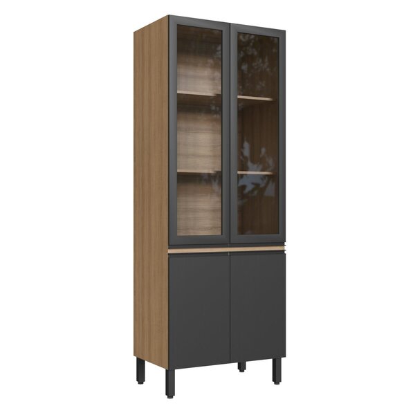 Paneleiro Cristaleira 80cm 4 Portas Montana/grafite/vidro Inc