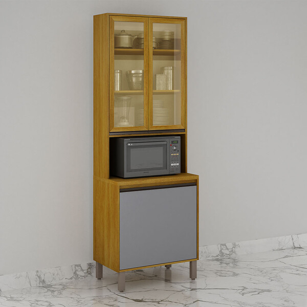 Paneleiro Cristaleira Nala 2 Portas Espaço Para Microondas Mo