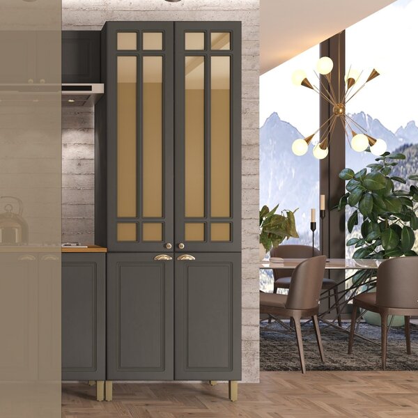 Paneleiro Duplo 4 Portas Com Vidro Reflecta Paris Chumbo