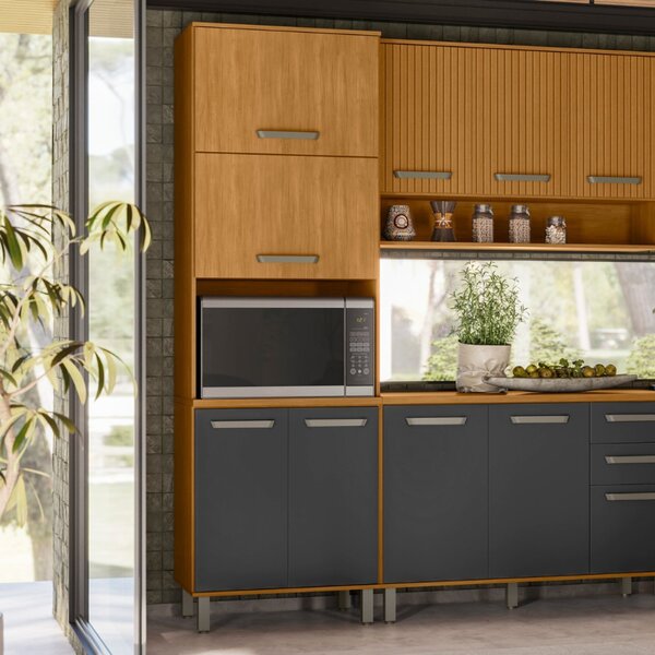 Paneleiro Duplo 4 Portas Criare Freijo/grafite Acetinado