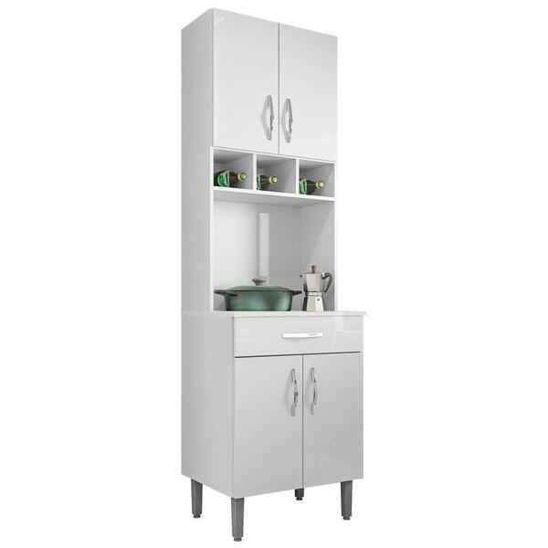 Paneleiro Duplo 61cm Com Nicho Garrafeiro 4 Portas 1 Gaveta L