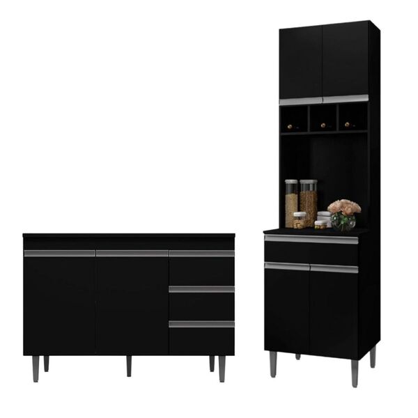 Paneleiro E Balcão De Cozinha 120cm Sem Tampo Andréia Preto