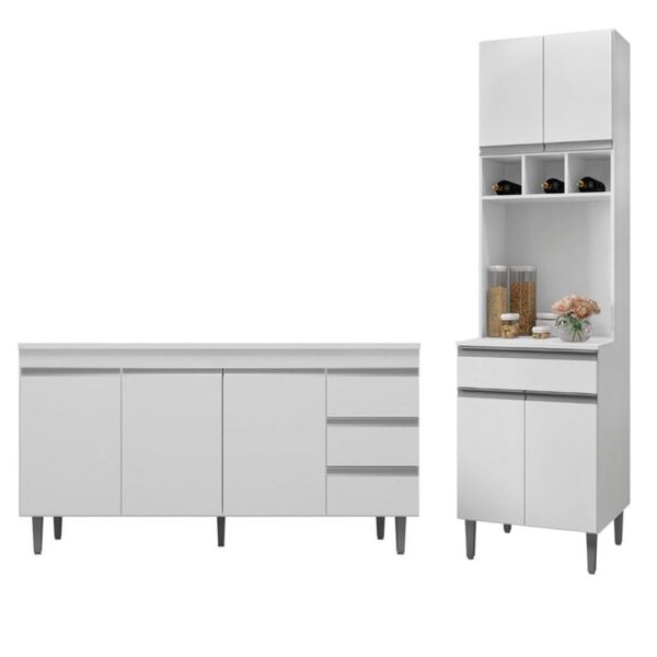 Paneleiro E Balcão De Cozinha 150cm Sem Tampo Andréia Branco