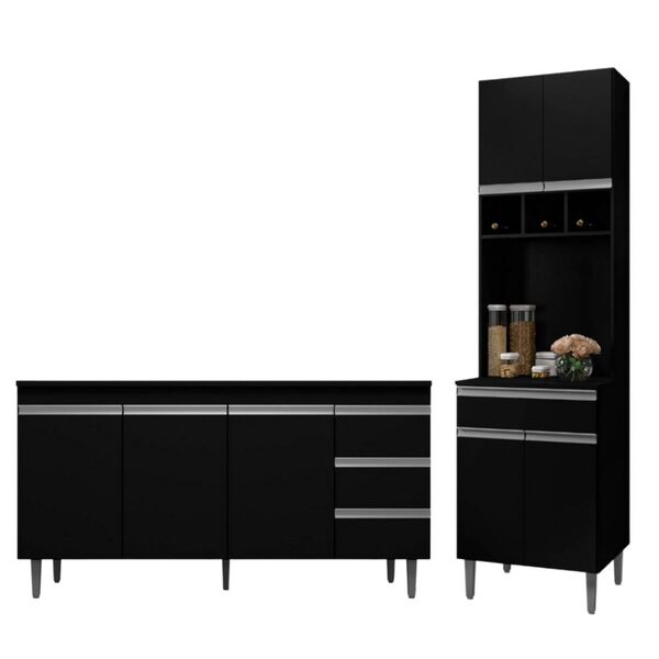 Paneleiro E Balcão De Cozinha 160cm Sem Tampo Andréia Preto