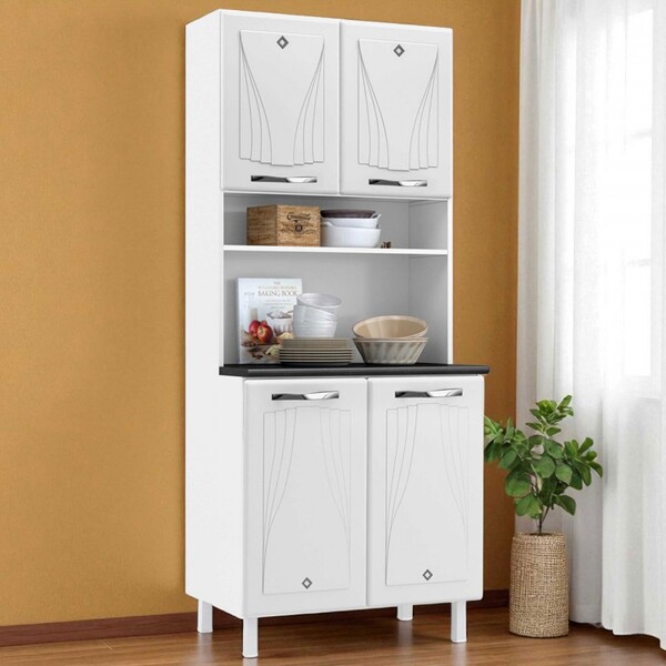 Paneleiro Em Aço Star New 4 Portas 3 Prateleiras Branco - Tel