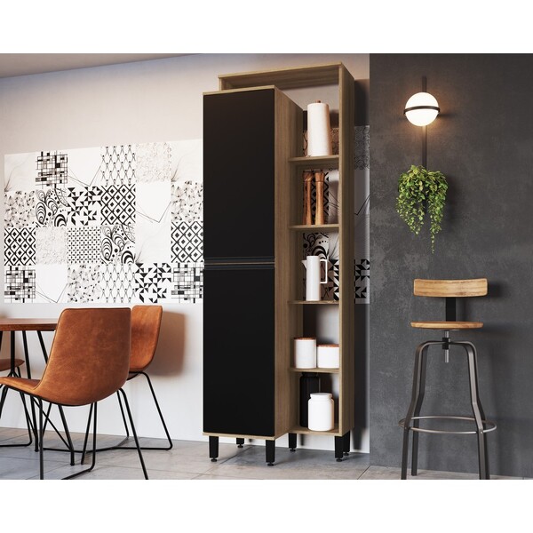 Paneleiro Laura 2 Portas 3 Prateleiras Mel/ Preto Touch - Del