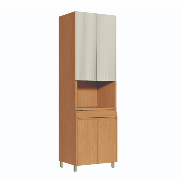 Paneleiro 100% MDF Carvalho e Greige com 4 Portas e 1 Gaveta 70x228x54,5cm Simone Mendes Nesher