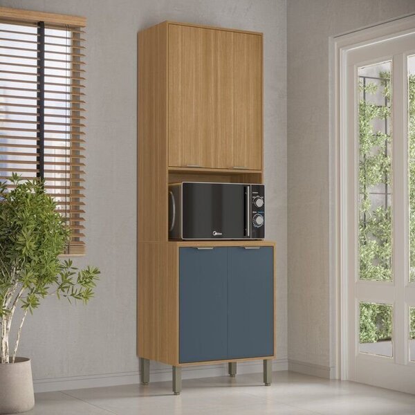 Paneleiro Para Micro-ondas Com Nicho Mdf 15mm Colors Freijó/azul ...
