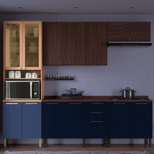 Paneleiro Sálvia 70cm Para Micro 2 Portas Com Vidro Freijó/az