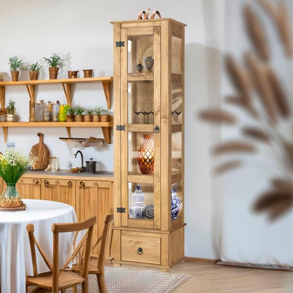 Paneleiro Simples 01 Porta Em Vidro 01 Gaveta Madeira Maciça