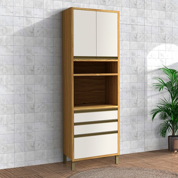 Paneleiro Tempranillo 3 Portas 2 Gavetas 100% Mdf Amêndoa/off