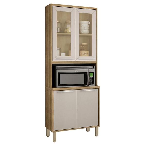 Paneleiro Torre Quente Paris 4 Portas Vidro Sallêto Carvalho