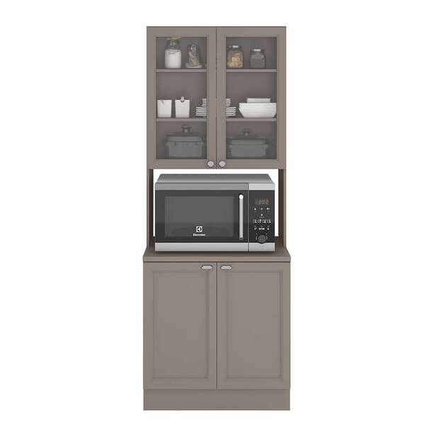 Paneleiro Unna Com Nicho Para Micro-ondas 4 Pt Fumê