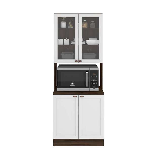 Paneleiro Unna Com Nicho Para Micro-ondas 4 Pt Nogueira E Bra