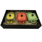 Panelinhas Amarela  Verde  Laranja De Porcelana Com Bandeja R