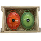 Panelinhas Laranja  Verde De Porcelana Oval Com Engradado Par