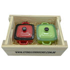 Panelinhas Vermelha  Verde De Porcelana Com Engradado Para Pr