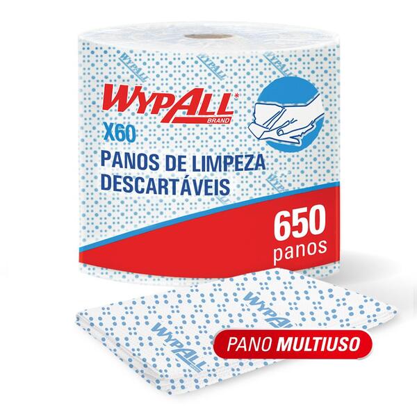 Pano De Limpeza Wypall X60 Jumbo Rolo Azul 650 Panos (28,9 Cm