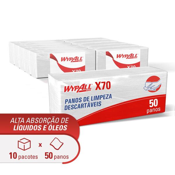 Pano De Limpeza Wypall X70 Interfolhado 50 Panos (25cm X 42 C