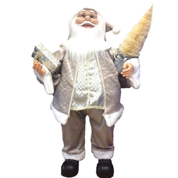 Papai Noel Casaco Cinza Perolado Luxo Gigante 80cm Presente E