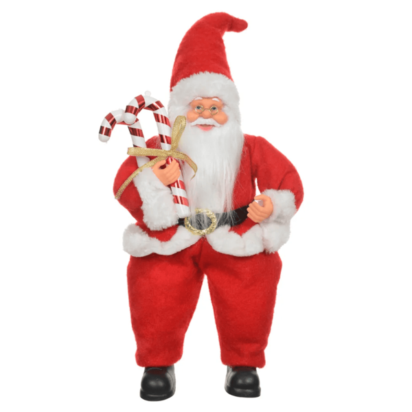 Papai Noel Decorativo Sentado C/ Cajado Vermelho E Branco 30x