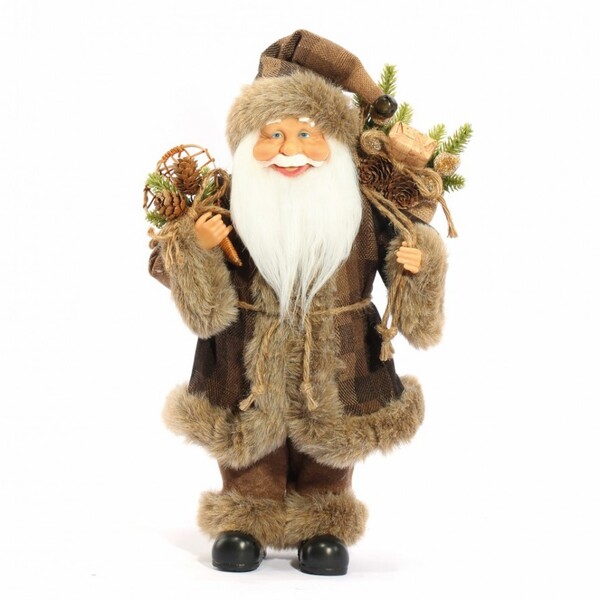 Papai Noel Luxo 41cm Casaco Marrom E Pinhas - Magizi