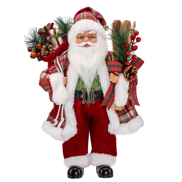 Papai Noel Luxo Casaco Xadrez Vermelho E Verde Saco Presentes