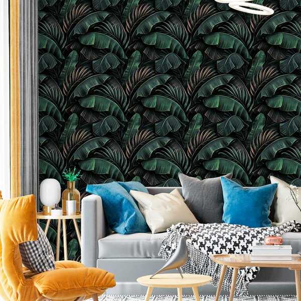 Papel Adesivo De Parede Folhagem De Bananeira Tropical 6m