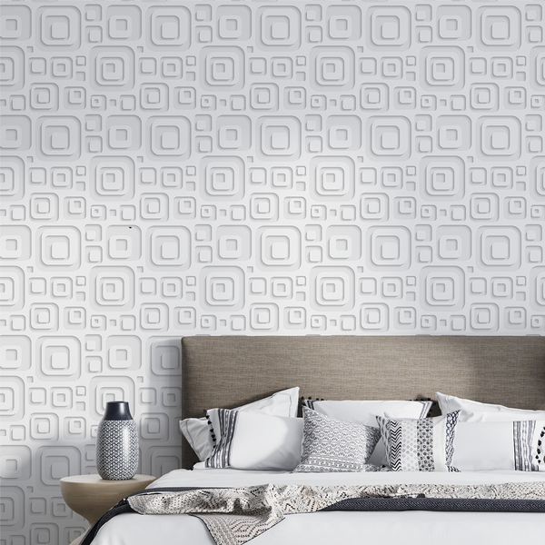 Papel Adesivo De Parede Lavável Espiral Quadrada Efeito 3d