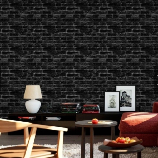 Papel De Parede 3d Adesivo Tijolos Preto Pedra Autocolante 3m