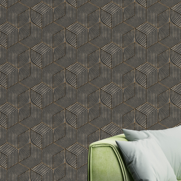 Papel De Parede 3d Auto Adesivo Geométrico Cubos Listrados Ci