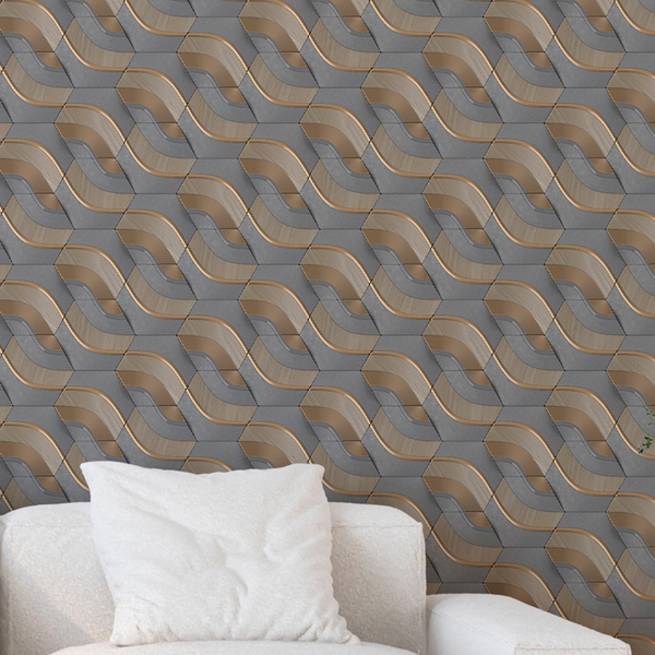 Papel De Parede 3d Auto Adesivo Geométrico Faixas Abstratas E