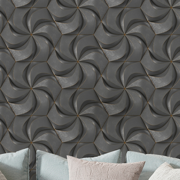 Papel De Parede 3d Auto Adesivo Geométrico Futurista Cinza Es