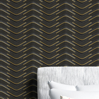 Papel De Parede 3d Auto Adesivo Geométrico Linha Onda Dourada