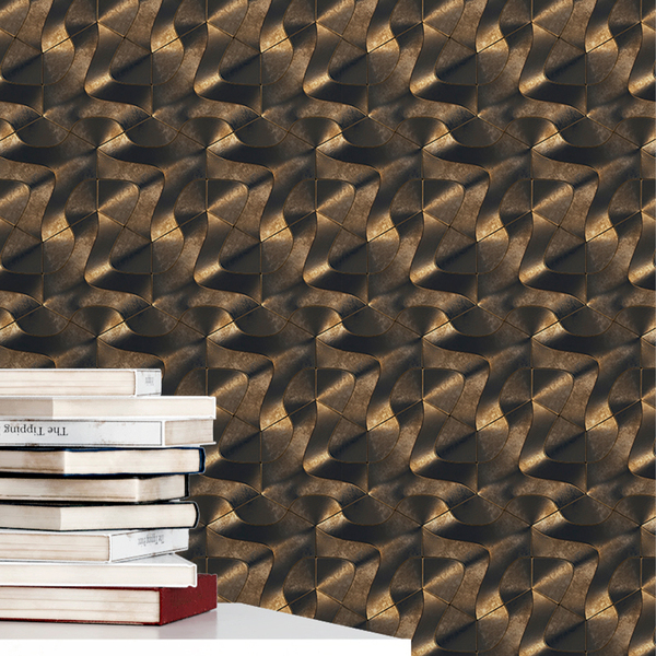 Papel De Parede 3d Auto Adesivo Geométrico Ondas Pretas E Bro