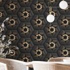 Papel De Parede 3d Auto Adesivo Geométrico Preto E Dourado Vi