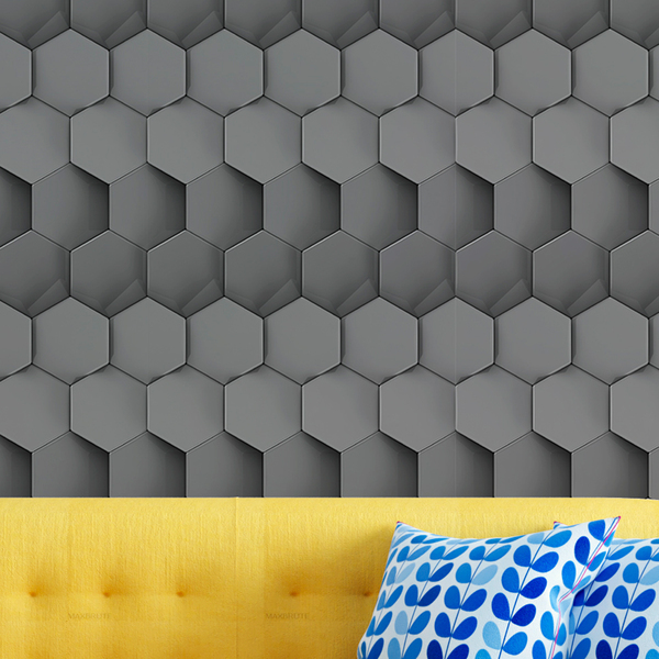 Papel De Parede 3d Auto Adesivo Geométricoefeito Colméia Cinz